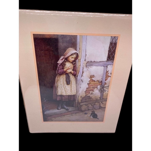 Vintage Other - Girl with a Cat Antique Art Print C.E. Wilson English Country Cottagecore 8x10